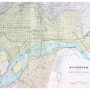 1895 Richmond & Manchester Virginia City Map Victorian Geography History DWYY10A